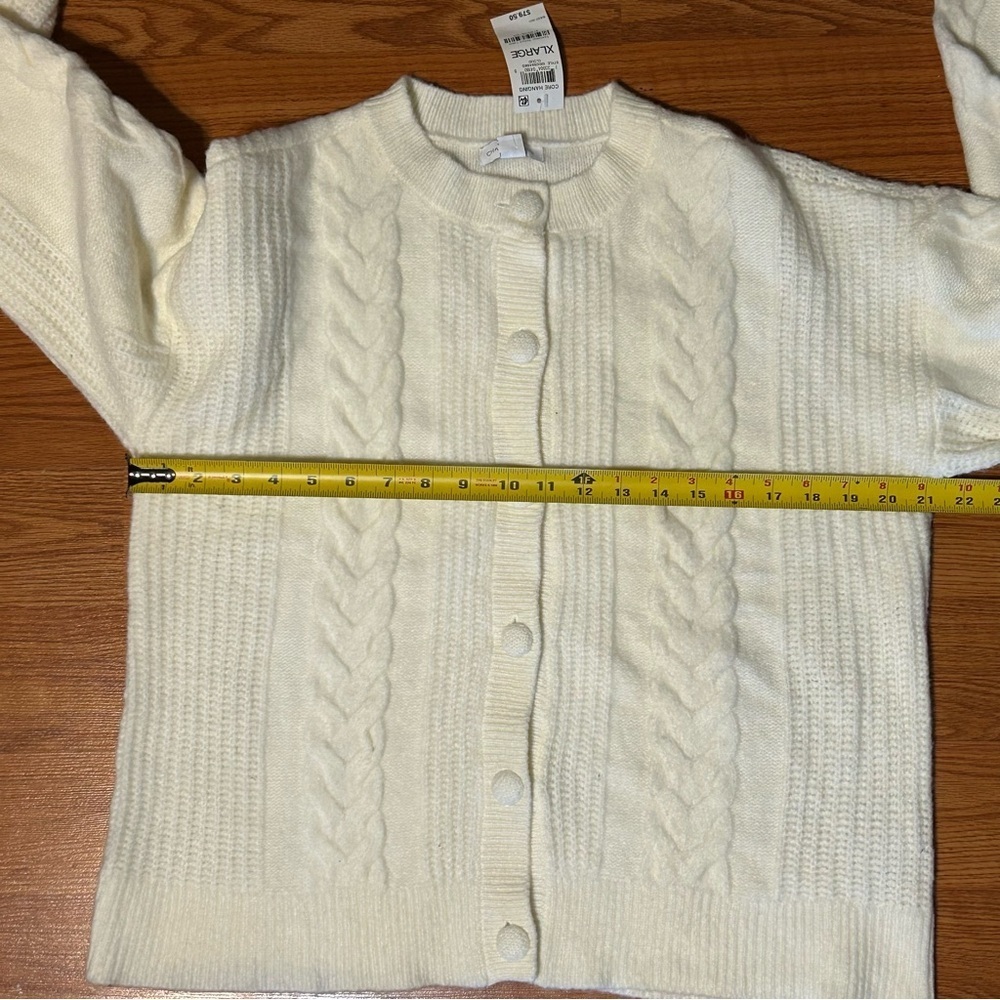 Charter Club Cable Knit Cardigan Sweater Cream White Ivory Womens XL Classic NEW - Picture 9 of 10